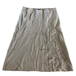 Vtg Y2K 2000s Beige Linen Floral Embroidered Maxi Skirt Plus Size 3X Boho